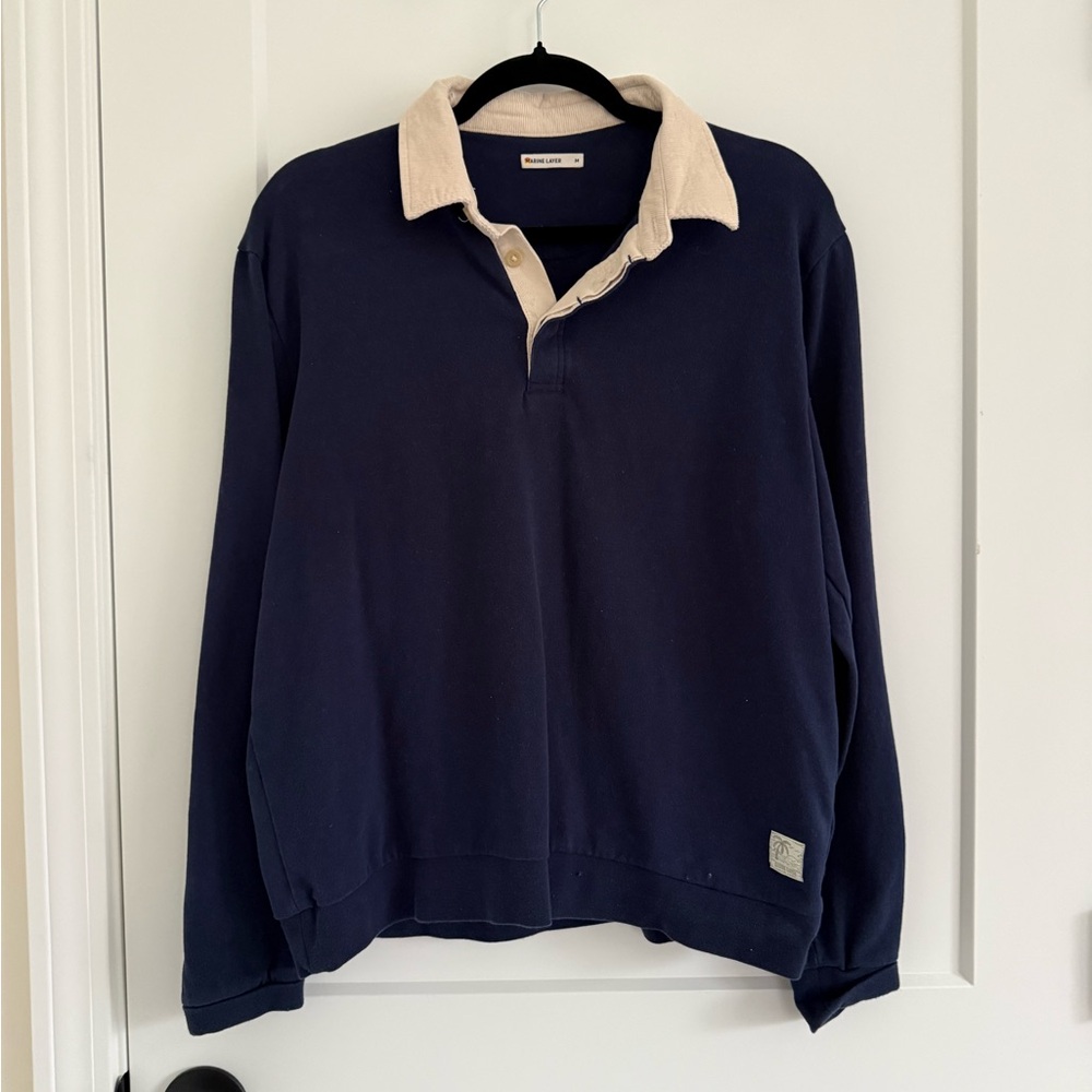 Navy Rugby Shirt with Cream Collar